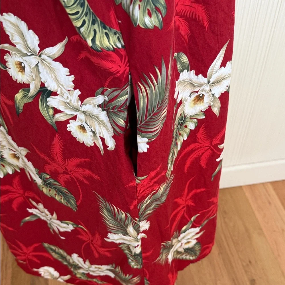 Vintage KY’S Red Floral Midi Dress/moo Moo with White Bloom Print Made in Hawaii - Picture 5 of 10